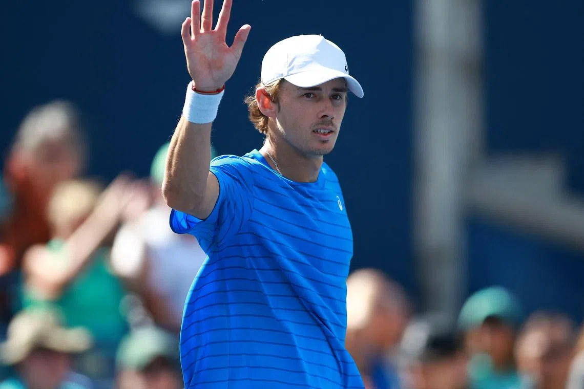 TORONTO, ON - AUGUST 12: Alex De Minaur of Australia reacts after winning his match against Alejandro Davidovich Fokina of Spain during Day Six of the National Bank Open, part of the Hologic ATP Tour, at Sobeys Stadium on August 12, 2023 in Toronto, Canada.   Vaughn Ridley/Getty Images/AFP (Photo by Vaughn Ridley / GETTY IMAGES NORTH AMERICA / Getty Images via AFP)
