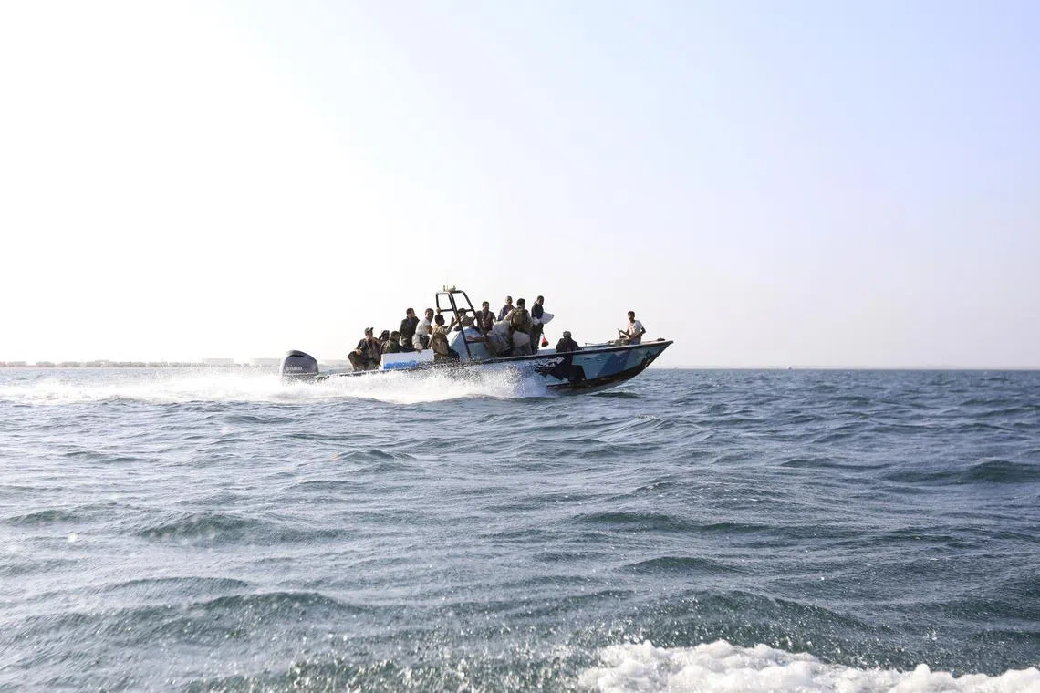 epa11014309 A boat carrying Houthi fighters sails offshore of the Al-Salif port on the Red Sea in the province of Hodeidah, Yemen, 05 December 2023 (issued 06 December 2023). Yemen's Houthis on 06 December 2023 claimed responsibility for the launch of the barrage of ballistic missiles toward Israel in support of the Palestinian people in the Gaza Strip, according to a statement by Houthis spokesman Yahya Saree. The Houthis vowed to continue their efforts to prevent Israeli ships from navigating in the Arabian and Red Seas, in retaliation for Israel's airstrikes on the Gaza Strip. Thousands of Israelis and Palestinians have died since the militant group Hamas launched an unprecedented attack on Israel from the Gaza Strip on 07 October, and the Israeli strikes on the Palestinian enclave which followed it.  EPA-EFE/YAHYA ARHAB
