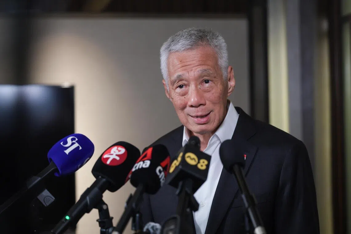 Senior Minister Lee Hsien Loong speaking to the journalists during the media wrap up at Jing An Shangri-La West Shanghai in Shanghai, China, on May 22, 2026.