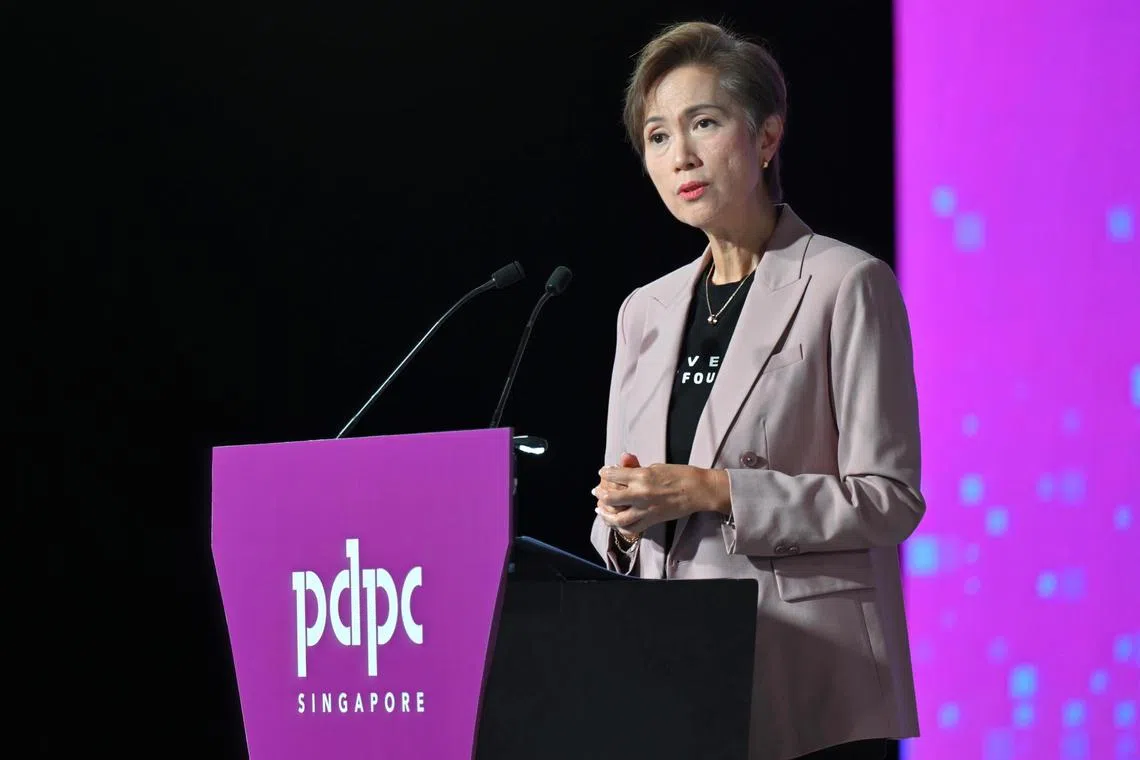 Minister for Digital Development and Information Josephine Teo speaking at the Personal Data Protection tech conference at Sands Expo and Convention Centre on July 15, 2024.
