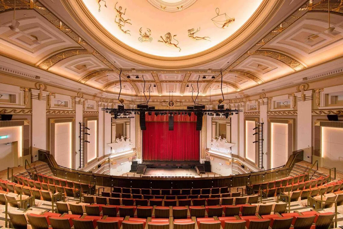 Capitol Theatre, view from level 2 to the stage, which is flanked by its signature Pegasus panels.