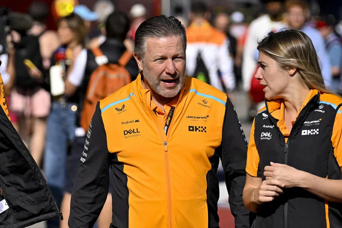 Oct 18, 2024; Austin, Texas, USA; McLaren Racing Chief Executive Officer Zak Brown walks through the paddock area before practice for the 2024 US Grand Prix at Circuit of the Americas. Mandatory Credit: Jerome Miron-Imagn Images