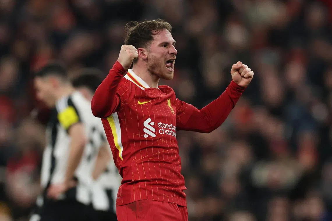 Liverpool's Alexis Mac Allister celebrates after scoring their second goal.