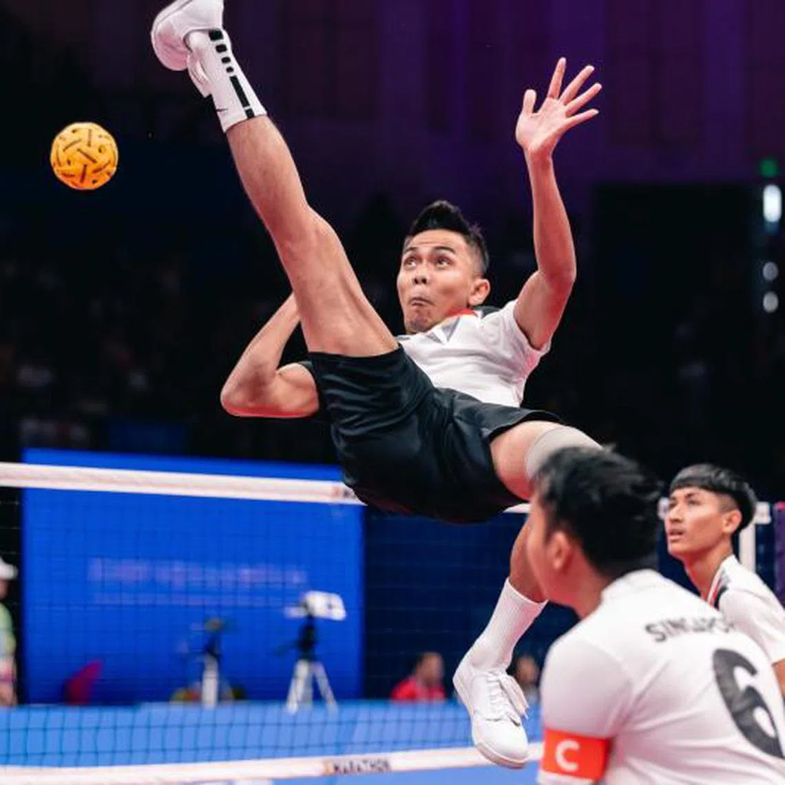 Muhammad A'fif Safiee in action for Singapore during the Asian Games sepak takraw competition in Hangzhou. 