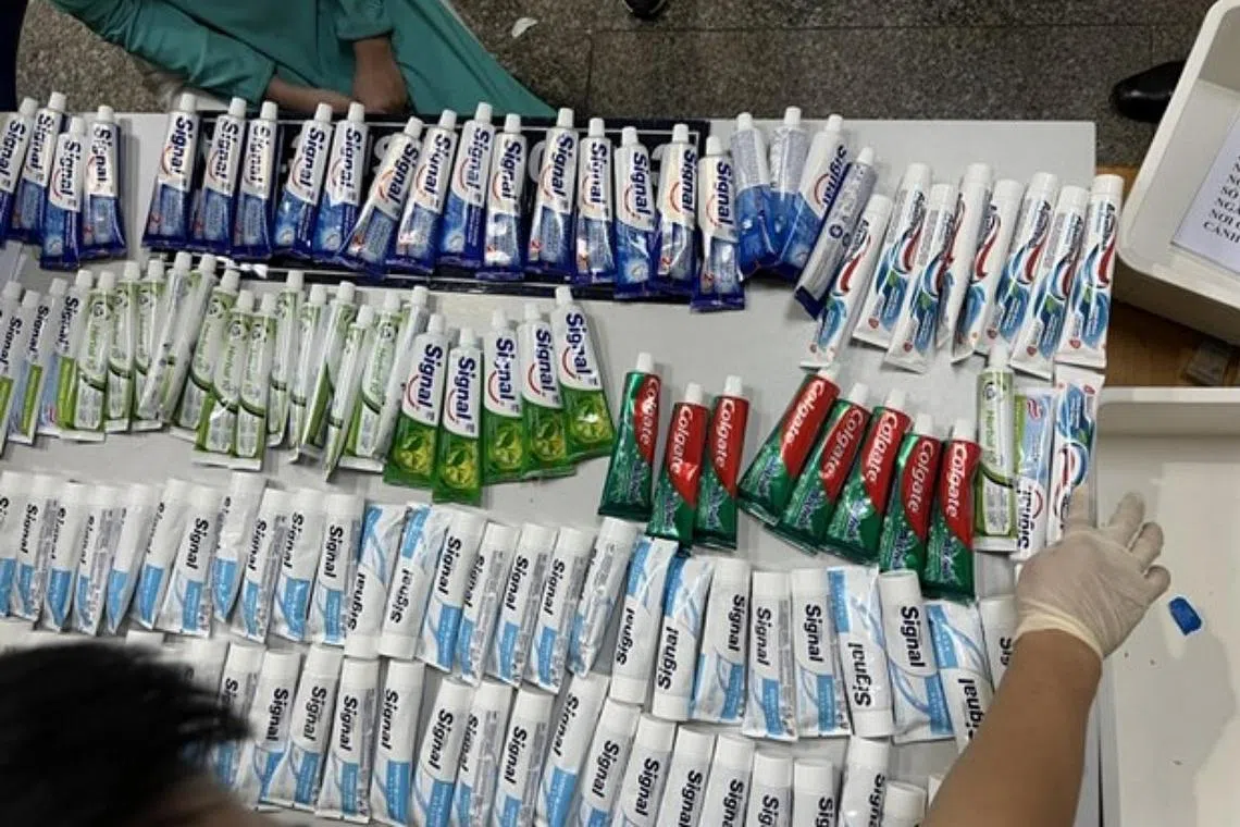 Toothpaste tubes containing drugs that were seized by Vietnamese authorities on March 16.