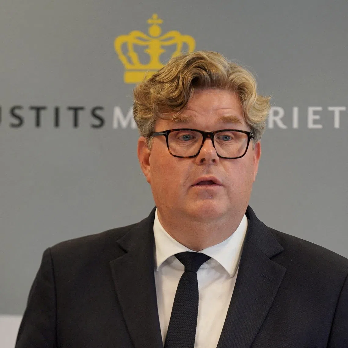 FILE PHOTO: Swedish Justice Minister Gunnar Strommer speaks during a press conference in Copenhagen, Denmark, August 21, 2024. REUTERS/Tom Little/File Photo