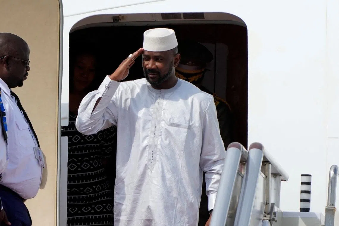 FILE PHOTO: Interim President of the Republic of Mali, Assimi Goita, arrives at Beijing Capital International Airport ahead of the 2024 Summit of the Forum on China-Africa Cooperation (FOCAC) in Beijing, China, Sep. 1, 2024. Ken Ishii/Pool via REUTERS/File Photo