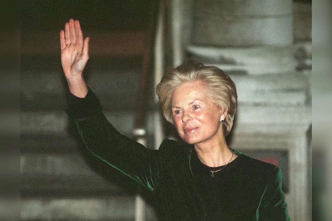 The Duchess Katharine of Kent waves to the media after being received into the Roman Catholic church by the Archbishop of Westminster in 1994.