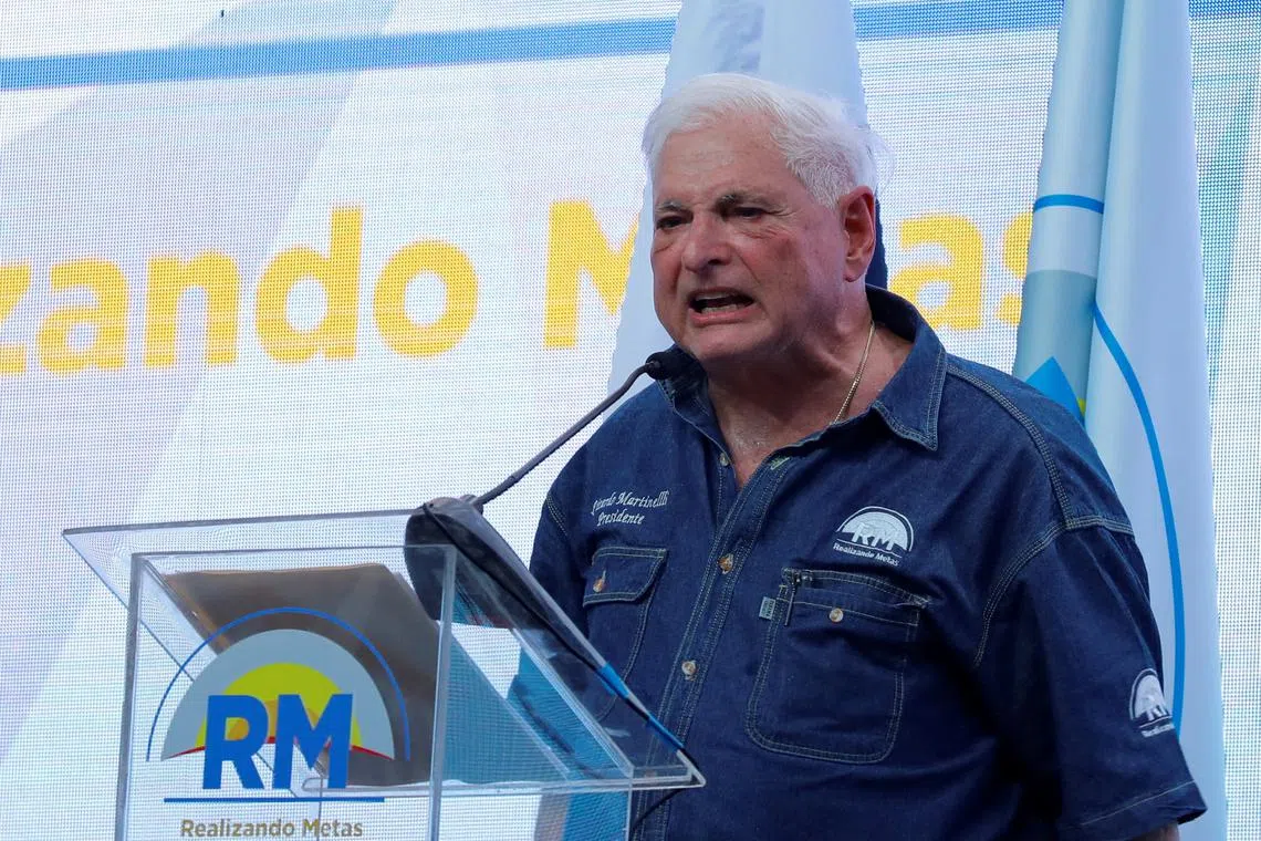 FILE PHOTO: Panama's former President Ricardo Martinelli reacts during his 2024 presidential campaign kick-off event, in Panama City, Panama February 3, 2024. REUTERS/Aris Martinez/File Photo