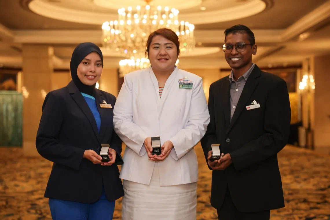 (From left) Saqila Ismail, Jennifer Ting and Vinod Rajandran Muthu were among the recipients of the Nurses’ Merit Awards.