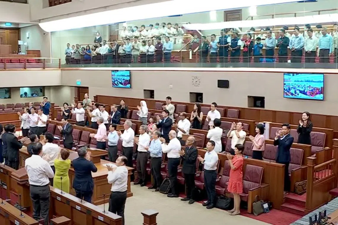 A contingent of frontliners filled the public gallery in Parliament as MPs gave a standing ovation lasting almost half a minute.