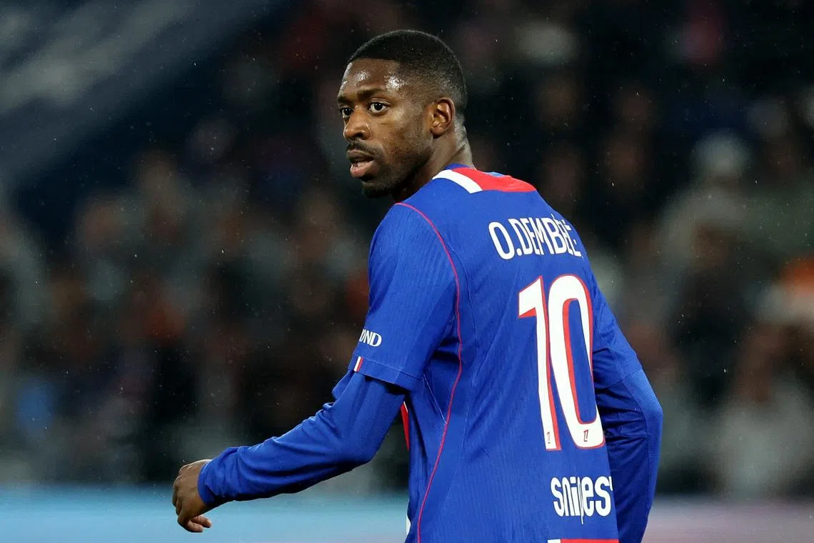 FILE PHOTO: Soccer Football - Ligue 1 - Paris St Germain v Brest - Parc des Princes, Paris, France - May 10, 2026 Paris St Germain's Ousmane Dembele REUTERS/Catherine Steenkeste/File Photo