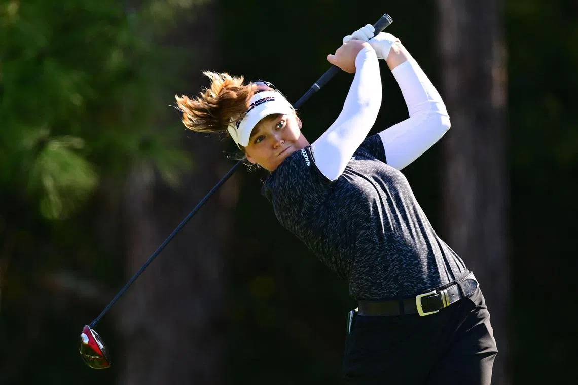 Brooke Henderson of Canada teeing off during the second round of the Tournament of Champions at Lake Nona Golf & Country Club on Friday. 
