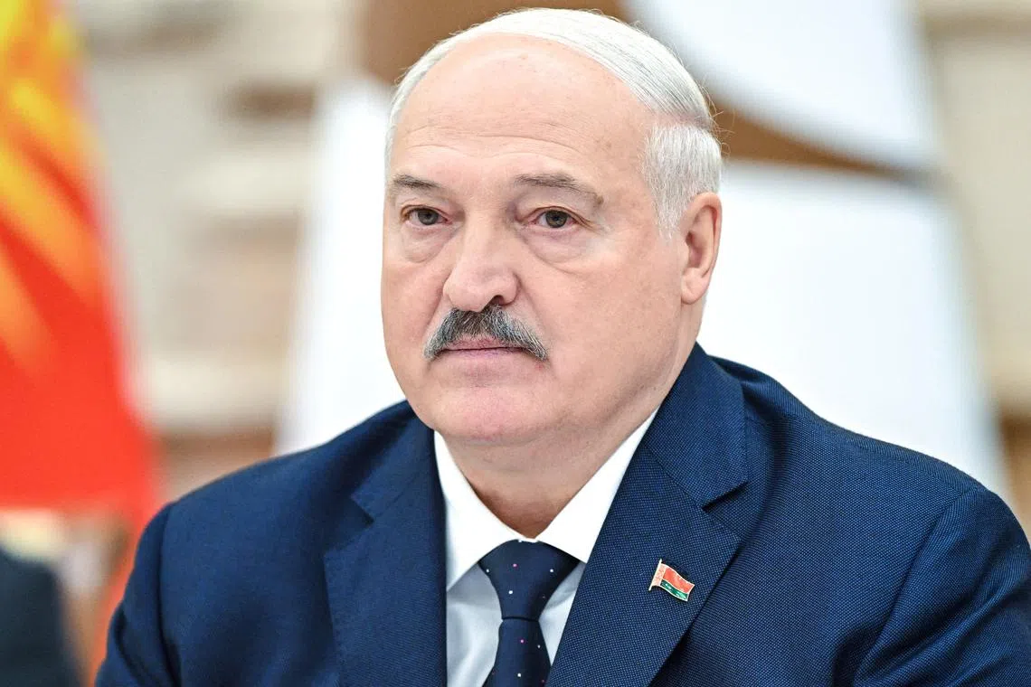 FILE PHOTO: Belarusian President Alexander Lukashenko attends an expanded format meeting of the Supreme Eurasian Economic Council in Minsk, Belarus June 27, 2025. Sputnik/Sergey Bobylev/Pool via REUTERS /File Photo