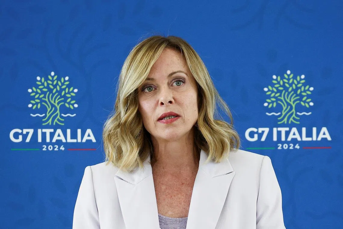 Italian Prime Minister Giorgia Meloni holds a press conference after the annual G7 summit at the Borgo Egnazia resort, in Savelletri, Italy June 15, 2024. REUTERS/Guglielmo Mangiapane/File Photo