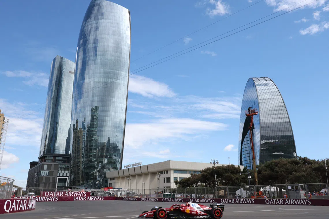 Formula One F1 - Azerbaijan Grand Prix - Baku City Circuit, Baku, Azerbaijan - September 20, 2025 Ferrari's Charles Leclerc during practice REUTERS/Leonhard Foeger