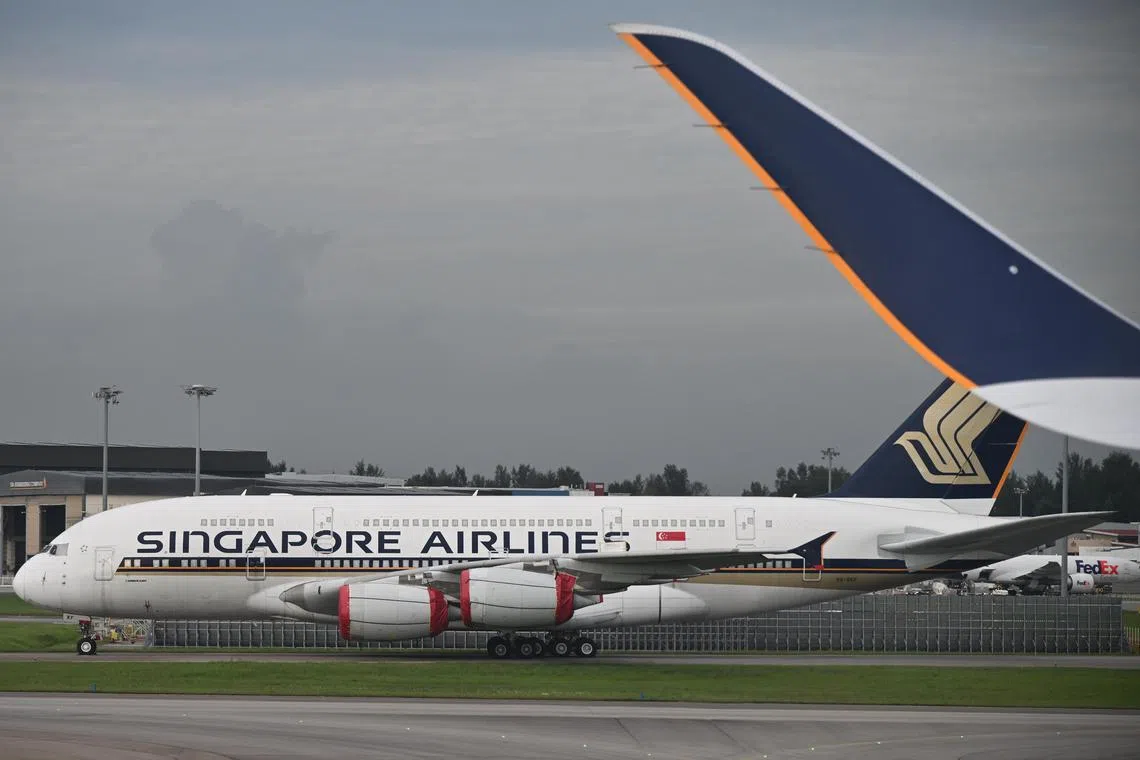 ST20231204-202304362980-Lim Yaohui-pixgeneric/
Generic photograph of Singapore Airlines (SIA) aeroplanes at Changi Airport Terminal 3 on Dec 4, 2023.
Can be used for stories on cabin, carrier, commercial, airline, pilot, plane, oil, pollution, air, aviation, airport, fuel, travel, business and money.
(ST PHOTO: LIM YAOHUI)