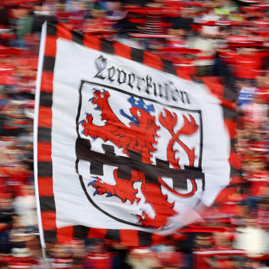FILE PHOTO: Soccer Football - Bundesliga - Bayer Leverkusen v Schalke 04 - BayArena, Leverkusen, Germany - October 8, 2022 General view of a Bayer Leverkusen flag before the match REUTERS/Kai Pfaffenbach/ File Photo