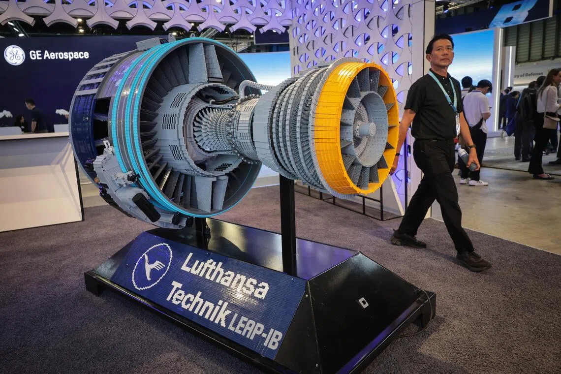 Say hi to a moving replica of the CFM LEAP-1B turbofan engine, made entirely of Lego bricks, at the Lufthansa Technik booth.