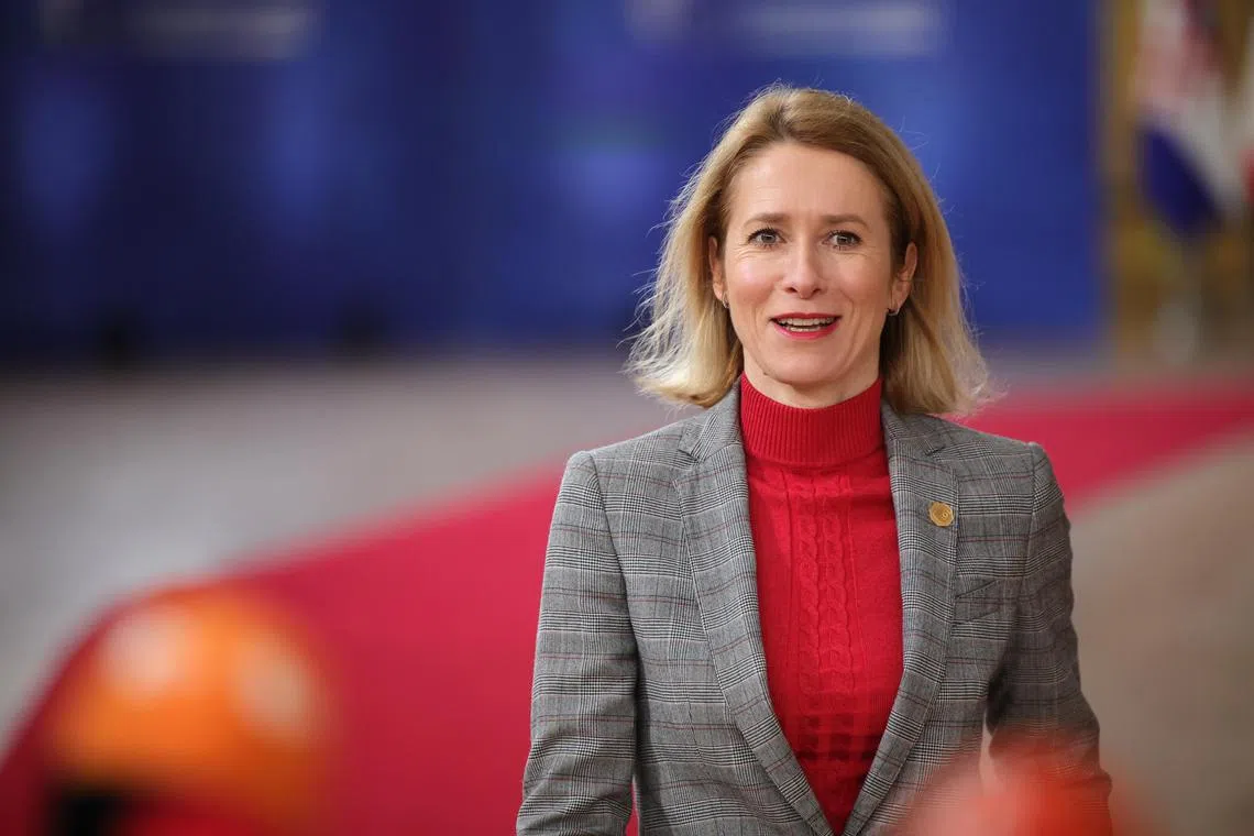 epa11150434 (FILE) - Estonia's Prime Minister Kaja Kallas arrives for a Special European Council in Brussels, Belgium, 01 February 2024. (Issued 13 February 2024) According to the Russian Foreign Ministry on 13 February 2024, Estonian Prime Minister Kallas is, among others, placed in a Russia wanted list, for her alleged role in the removal of soviet-time memorials.  EPA-EFE/Olivier Matthys