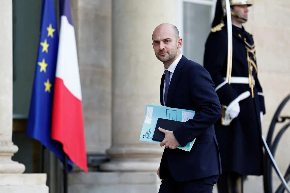 FILE PHOTO: French Minister for Europe and Foreign Affairs Jean-Noel Barrot arrives for a meeting with European leaders on Ukraine and European security at the Elysee Palace in Paris, France, February 17, 2025. REUTERS/Abdul Saboor/File Photo