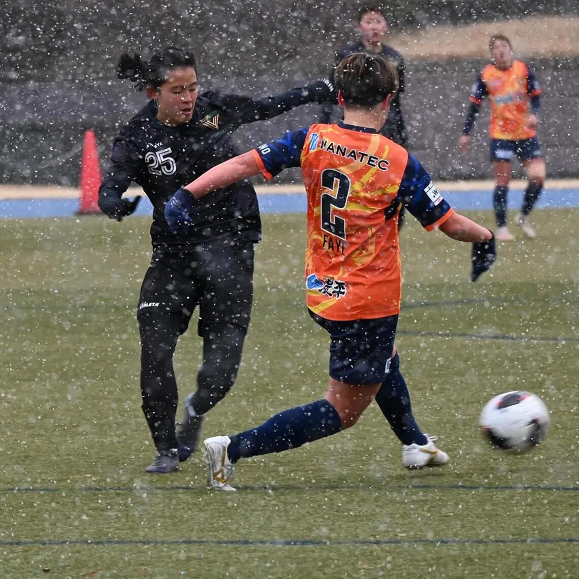 As an overseas professional footballer with Japan’s top-tier Tokyo Verdy Beleza, Singapore’s Danelle Tan (left) has had to play in snowy conditions that affected her vision.
