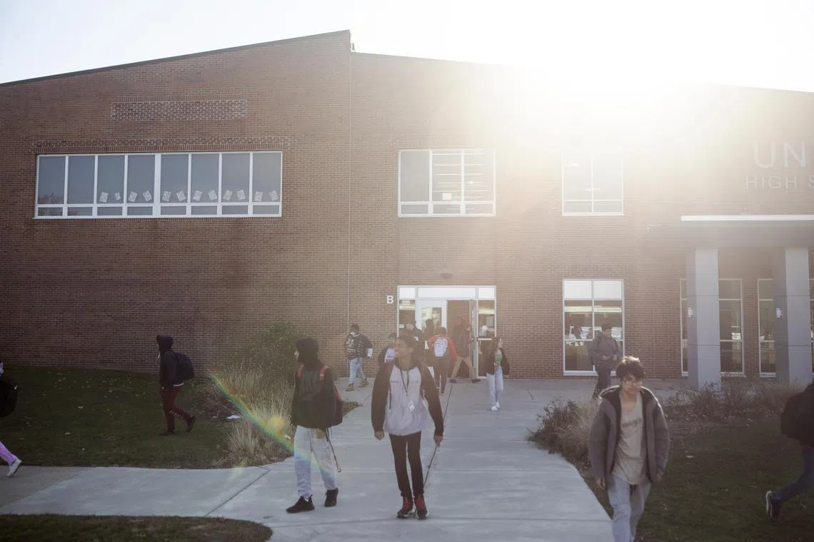 FILE Ñ A sunny afternoon at Union High School in Grand Rapids, Mich. on Nov. 10, 2022. Poorly cooled or heated school buildings in the United States is far from a new concern, but it is an intensifying worry as more school districts are grappling with aging infrastructure and the effects of climate change; Grand Rapids closed schools on June 1, 2023 due to heat. (Kirsten Luce/The New York Times)