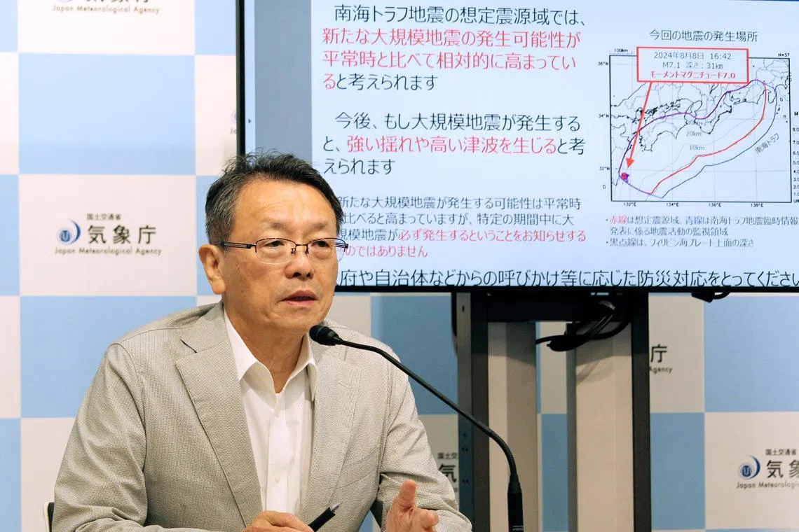 Japan's earthquake experts panel chief Naoshi Hirata talks about probability of megaquake on the Nankai Trough; in Tokyo, Japan on Aug 8, 2024.