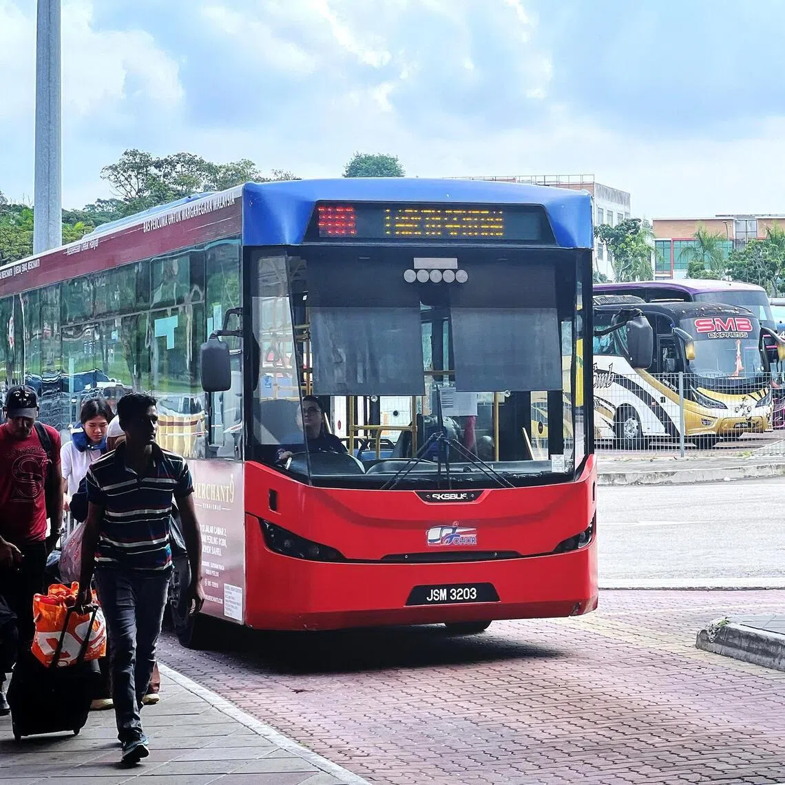 A Bas Muafakat Johor bus at Larkin Sentral bus terminal. Bas Muafakat Johor and BAS.MY are the two main public bus service operators in JB.