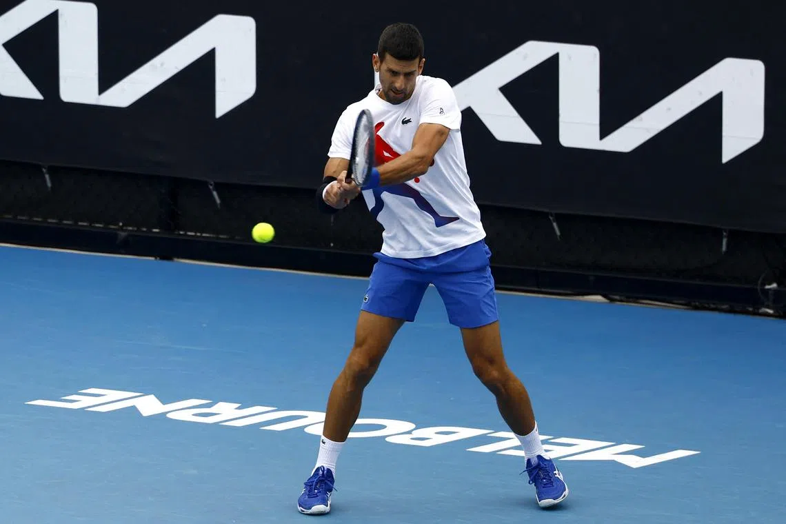 Serbia's Novak Djokovic during practice in Melbourne during the Australian Open.