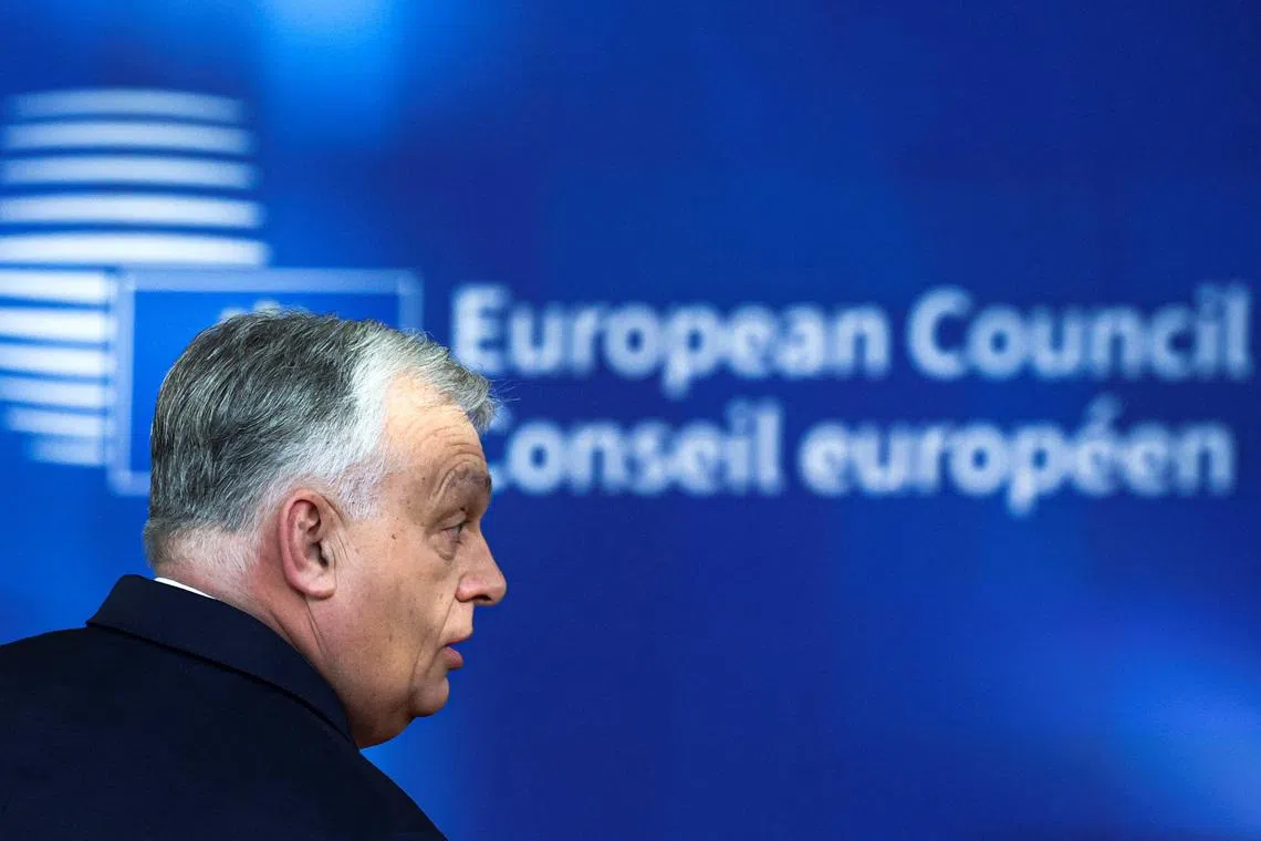 Hungarian Prime Minister Viktor Orban arrives for a European Union leaders' summit in Brussels, Belgium, March 19, 2026. REUTERS/Yves Herman