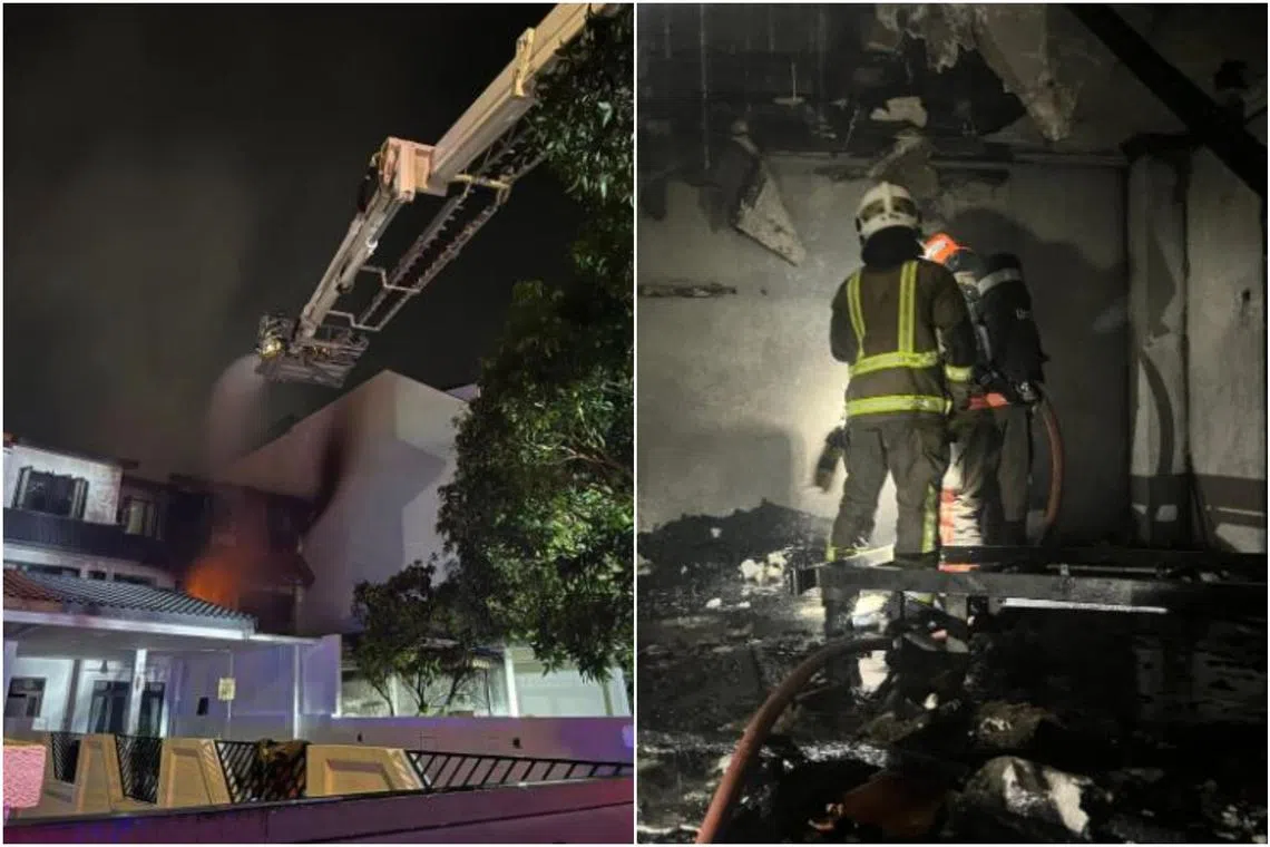 SCDF said the fire had engulfed the first floor of the house while the upper floors also sustained smoke and fire damage.