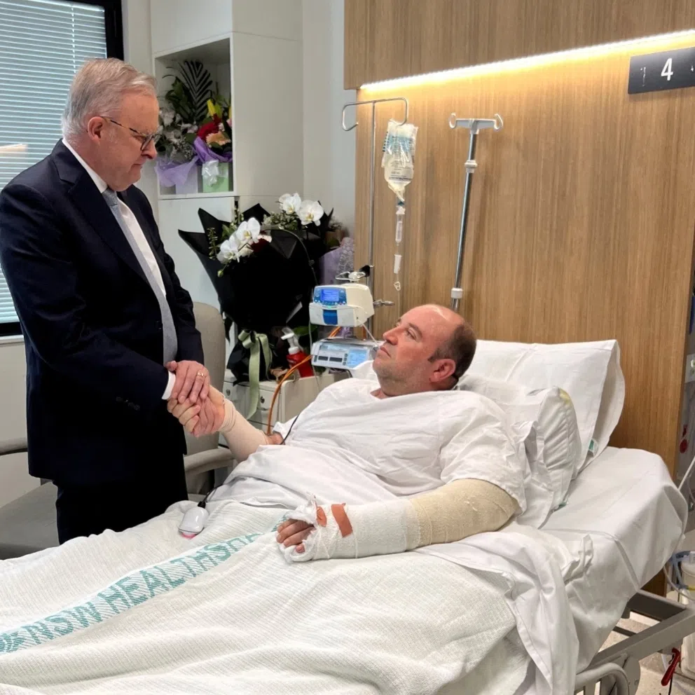 Australia's Prime Minister Anthony Albanese visits Mr Ahmed al Ahmed, the bystander who charged at one of the gunmen and seized his rifle during the deadly shooting at Bondi Beach.