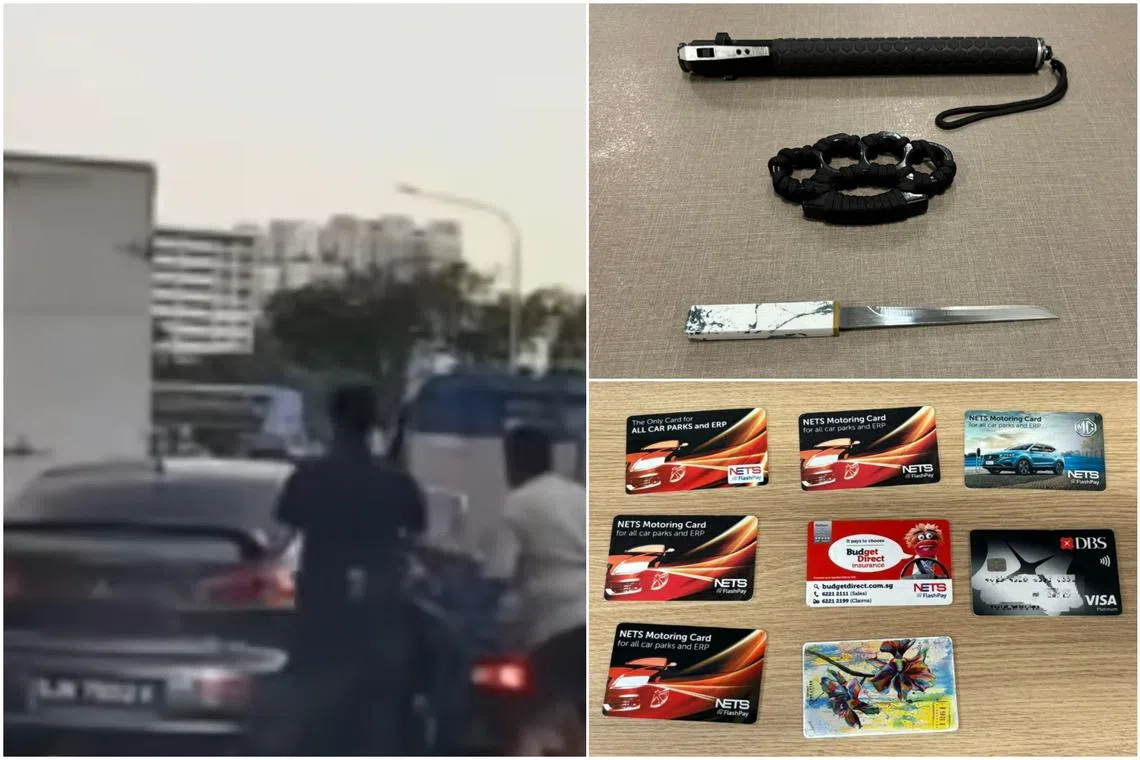 A baton, a knuckle duster, a pocket knife, a bank card and seven cash cards were among items seized from the mans' vehicle.