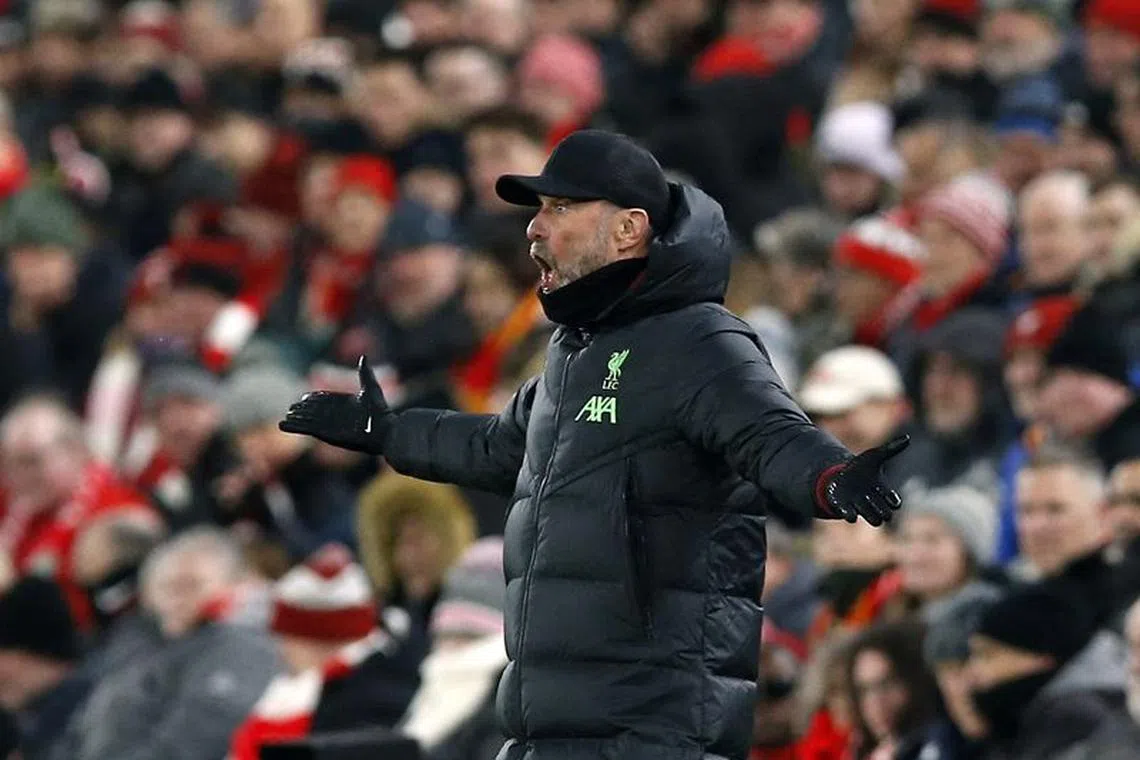 Soccer Football - Europa League - Group E - Liverpool v LASK Linz - Anfield, Liverpool, Britain - November 30, 2023  Liverpool manager Juergen Klopp reacts Action Images via Reuters/Craig Brough