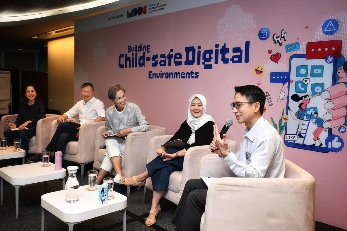 (From right) Psychiatrist Lim Choon Guan, Minister of State Rahayu Mahzam, Minister Josephine Teo, TOUCH Community Services chief executive James Tan, speaking during a panel moderated by ST associate editor Karamjit Kaur on July 25.