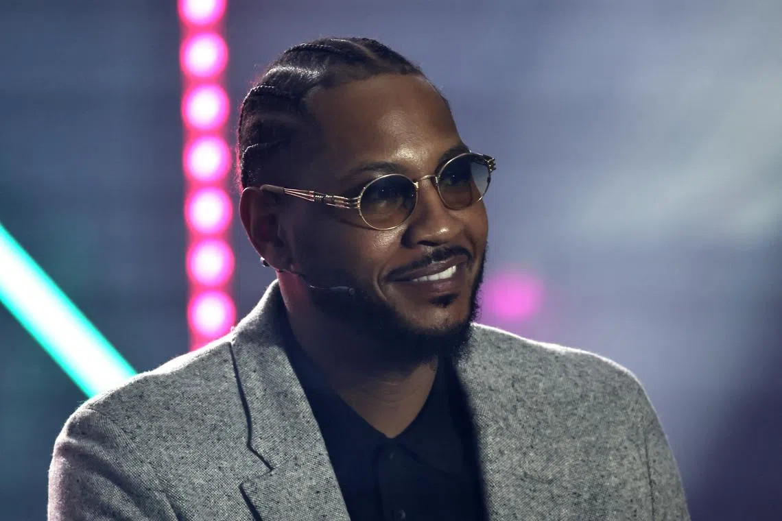 Paris 2024 Olympics - Olympic Basketball Tournament Draw - Patrick Baumann House of Basketball, Mies, Switzerland - March 19, 2024 FIBA ambassador Carmelo Anthony before the draw REUTERS/Denis Balibouse/File Photo