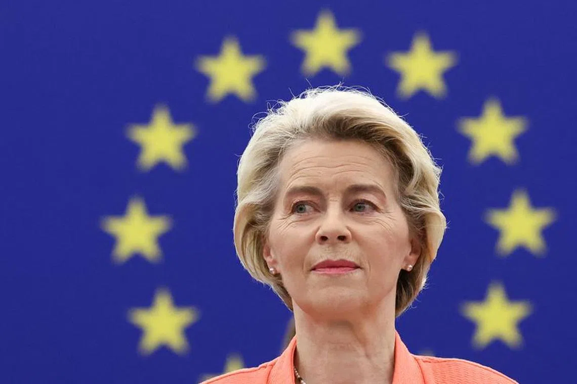 European Commission President Ursula von der Leyen reacts on the day of the annual State of the European Union address to the European Parliament, in Strasbourg, France, September 13, 2023. REUTERS/Yves Herman