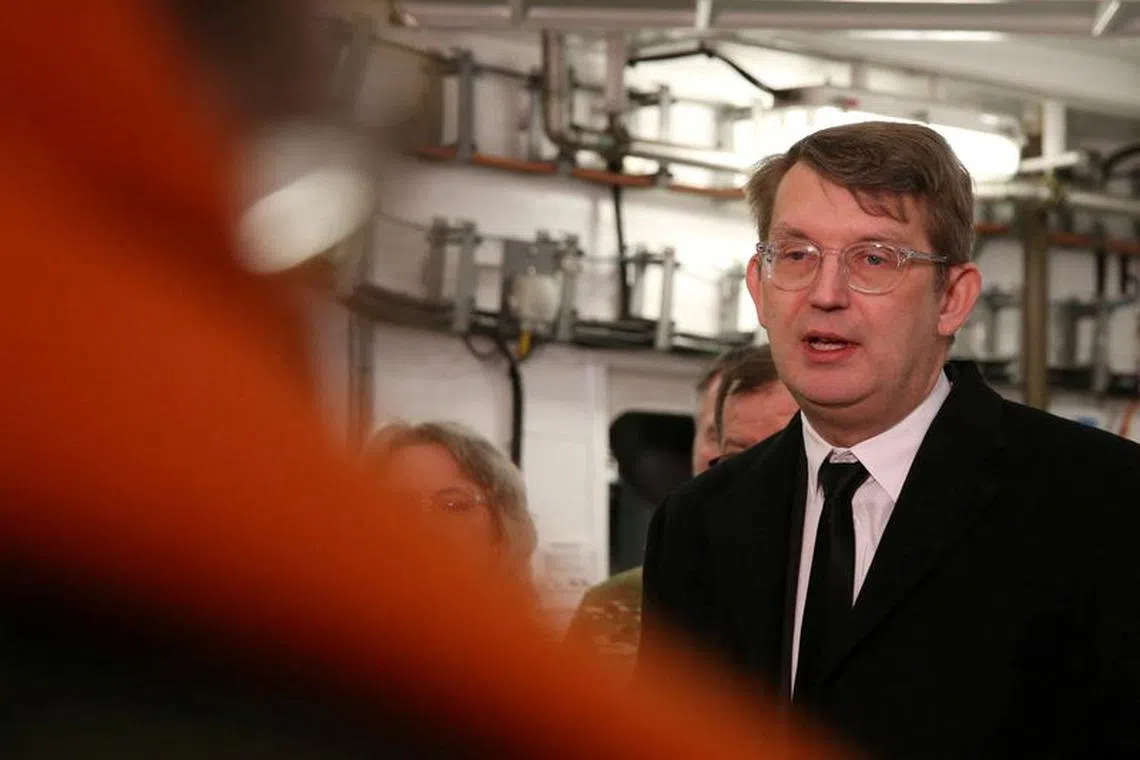 Danish Defence Minister Troels Lund Poulsen speaks to journalists onboard the Danish frigate Iver Huitfeldt before its departure for the Red Sea, in Korsor, Denmark, January 29, 2024. REUTERS/Tom Little/File Photo