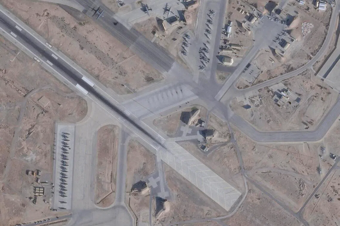 In a satellite image from Planet Labs, aircraft are seen at the Muwaffaq Salti Air Base in Azraq, Jordan, on Feb 2.