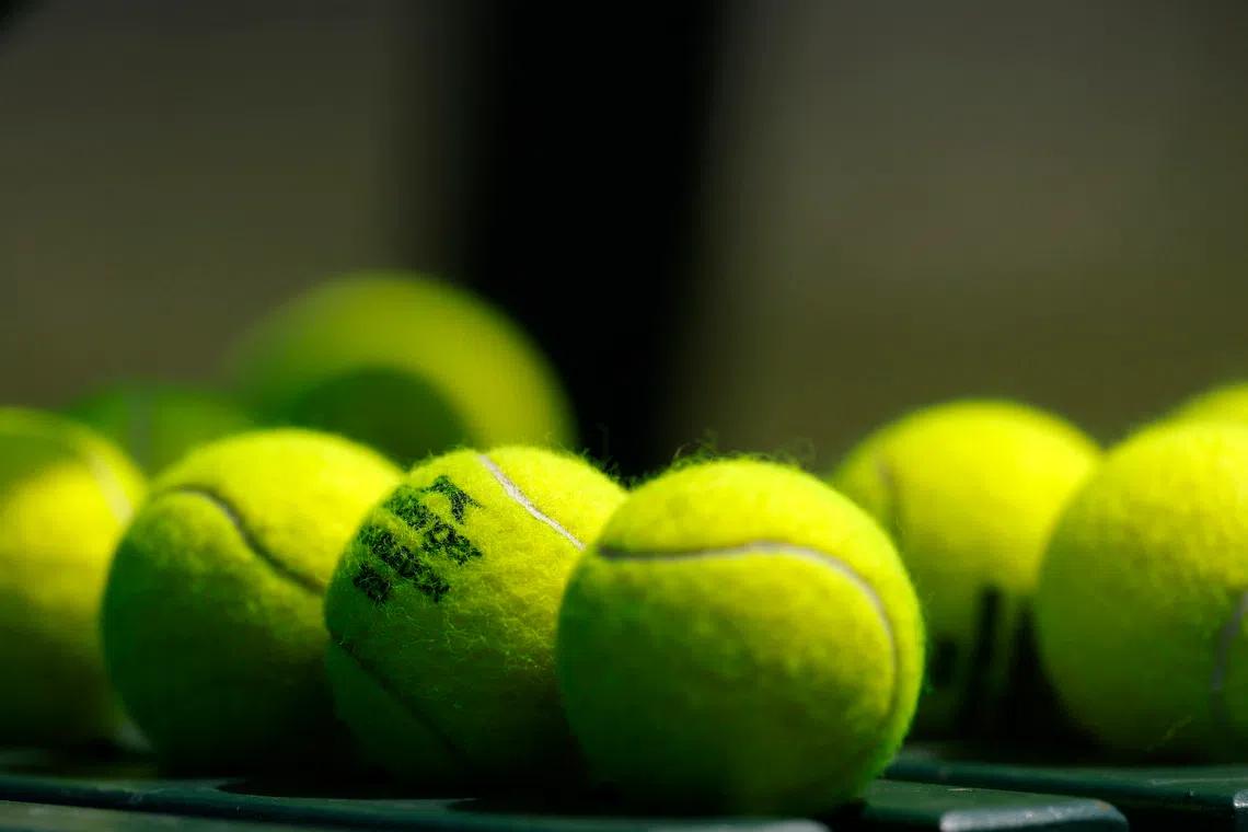 Tennis - Wimbledon - All England Lawn Tennis and Croquet Club, London, Britain - June 28, 2025 General view of tennis balls during a practice session REUTERS/Andrew Couldridge