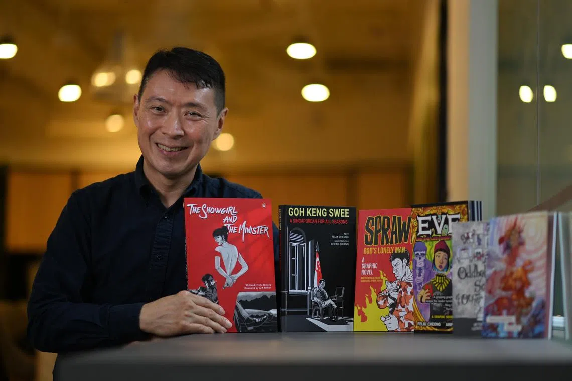 Portrait of Singaporean author Felix Cheong, with his books taken on December 6, 2023. 


*****

Photograph of Singaporean author Felix Cheong, who is releasing 7 books in a year.