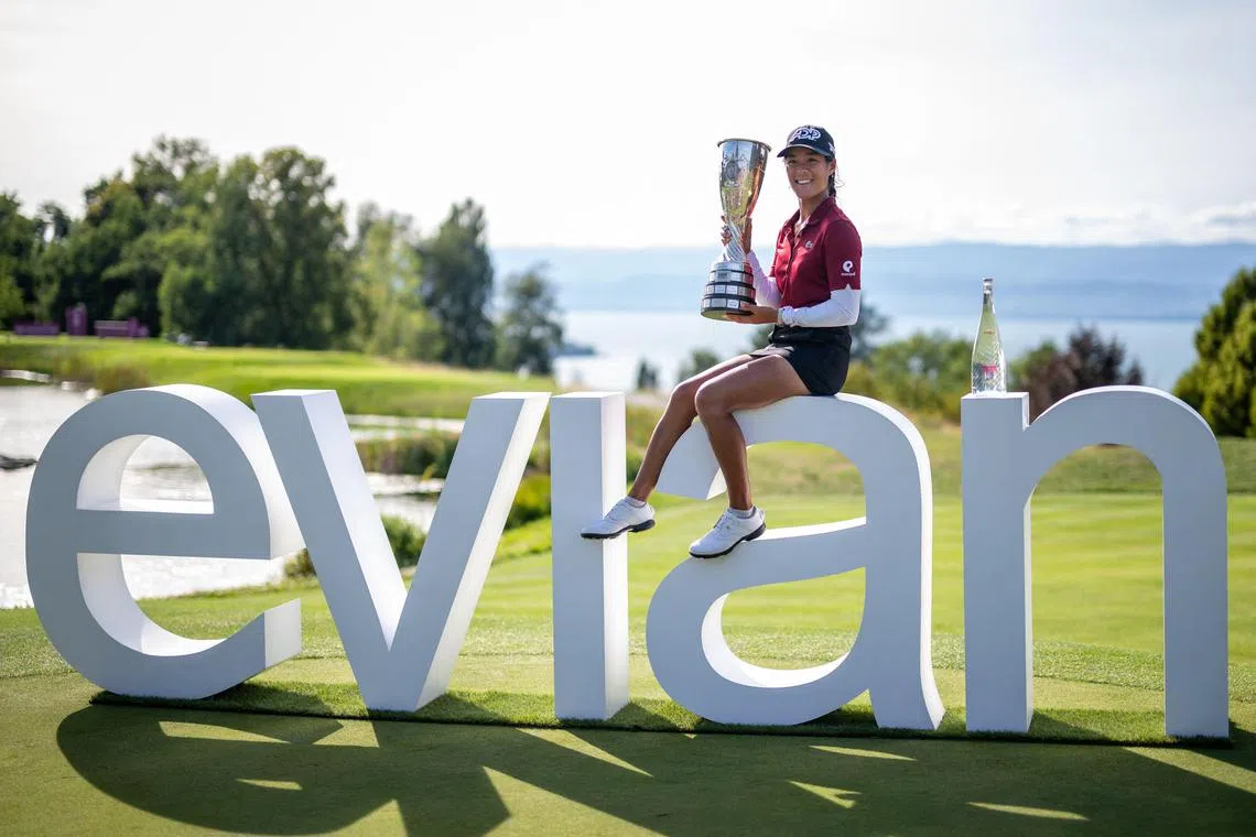 France's Celine Boutier poses with her trophy after winning the Evian Championship.