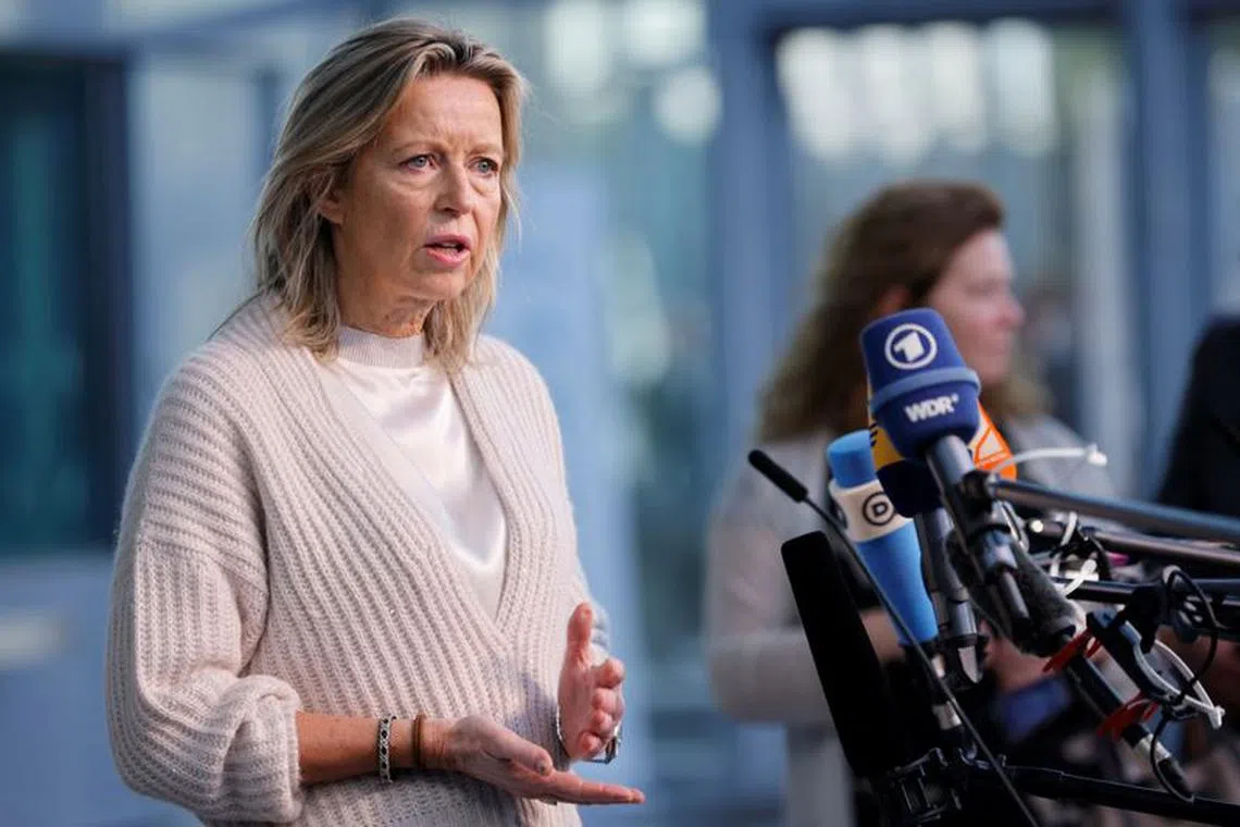 FILE PHOTO: Dutch Defence Minister Kajsa Ollongren speaks to the media on the day of a NATO Defence Ministers' meeting at the Alliance's headquarters in Brussels, Belgium October 11, 2023. REUTERS/Johanna Geron/File photo