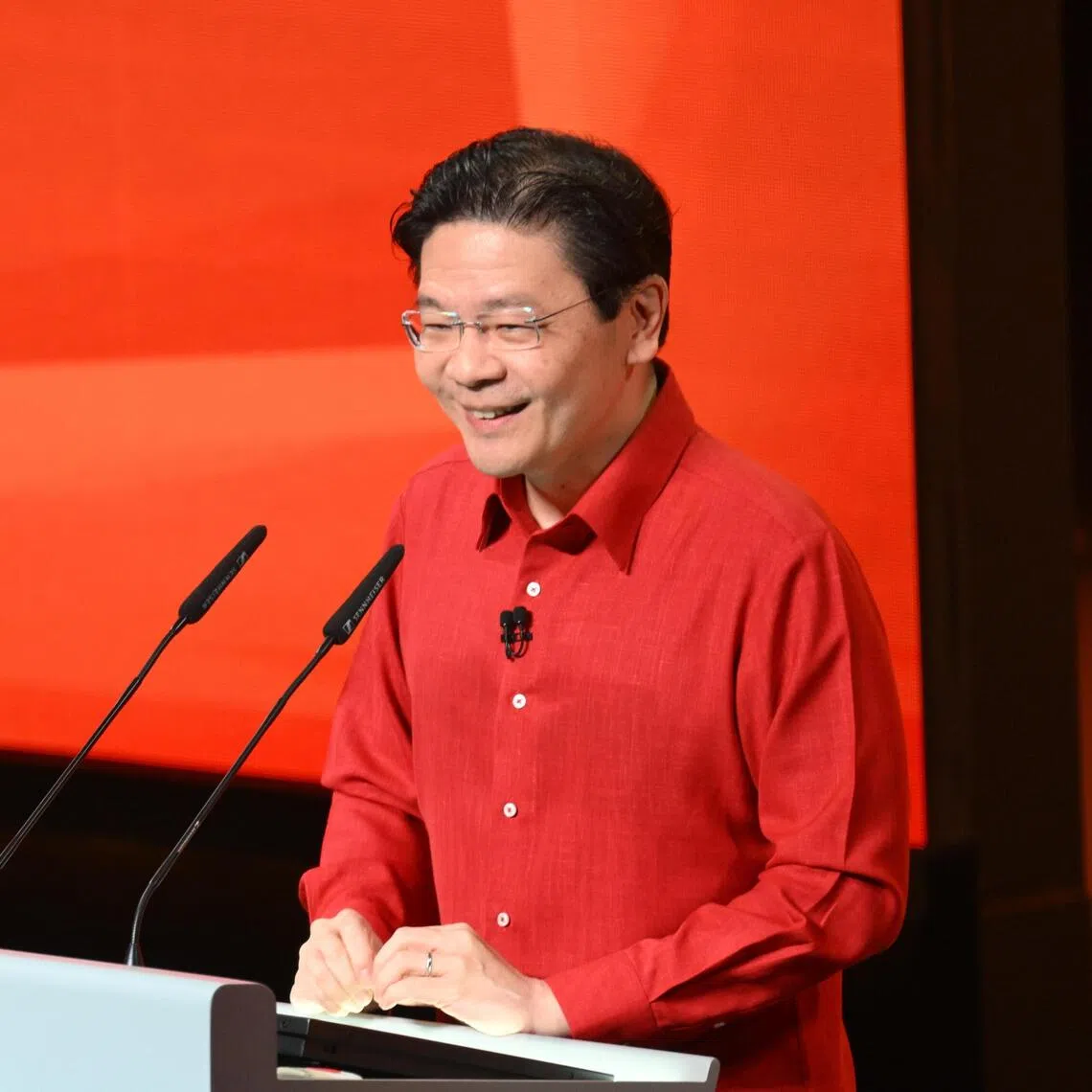 Prime Minister Lawrence Wong, who is also Finance Minister, delivering his speech at the 2025 National Day Rally.