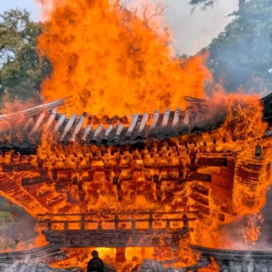 The "eternal flame" was salvaged and moved to a different site after the blaze.