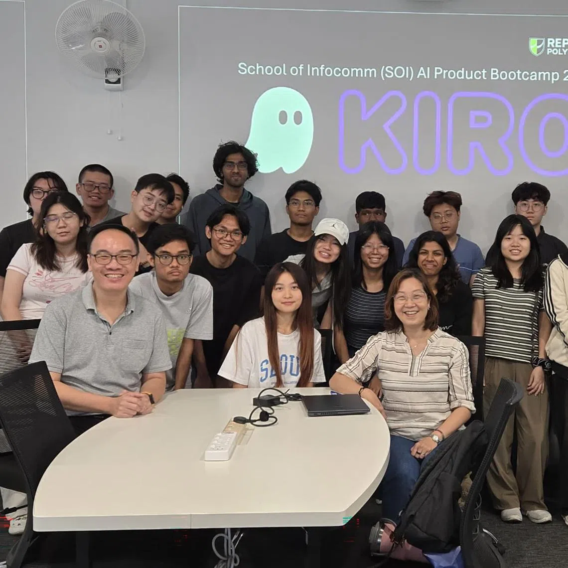Republic Polytechnic's senior lecturer William Tan (bottom left) led an AI Product Bootcamp which taught students how to turn problem statements into production-ready code on Kiro.