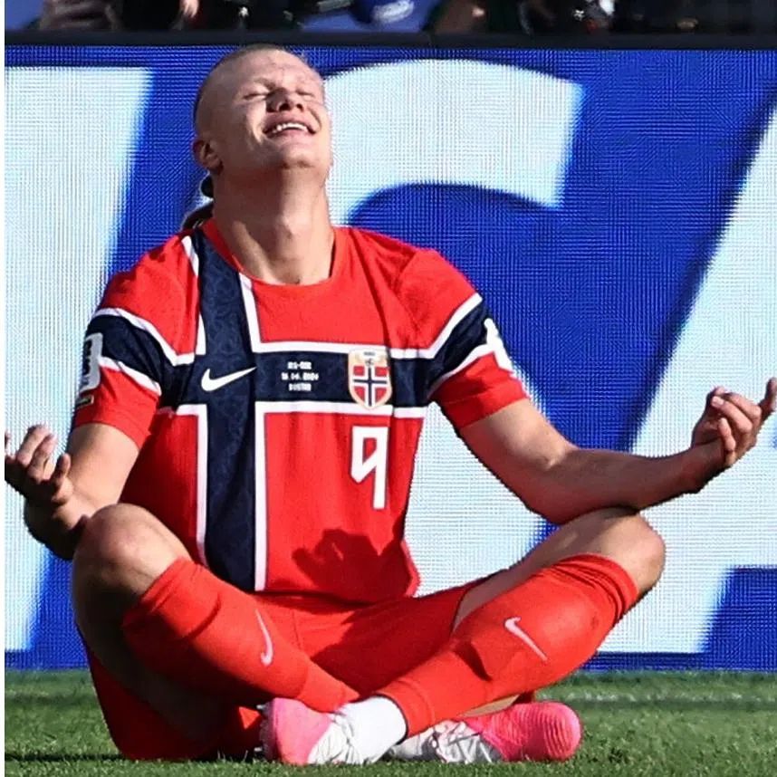 Norway's Erling Haaland (left) celebrates scoring their first goal against Iraq, and France's forward Kylian Mbappe (right) celebrates scoring his team's third goal against Senegal.
