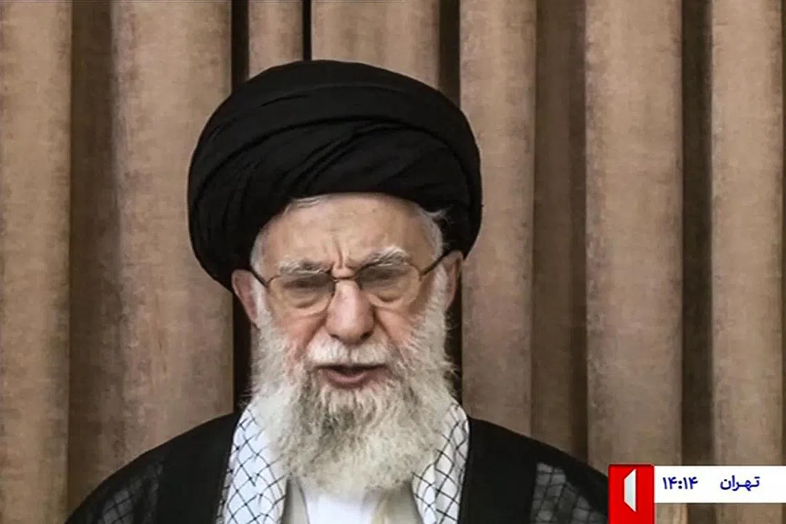 Iran’s supreme leader Ayatollah Ali Khamenei addressing the nation on June 26.