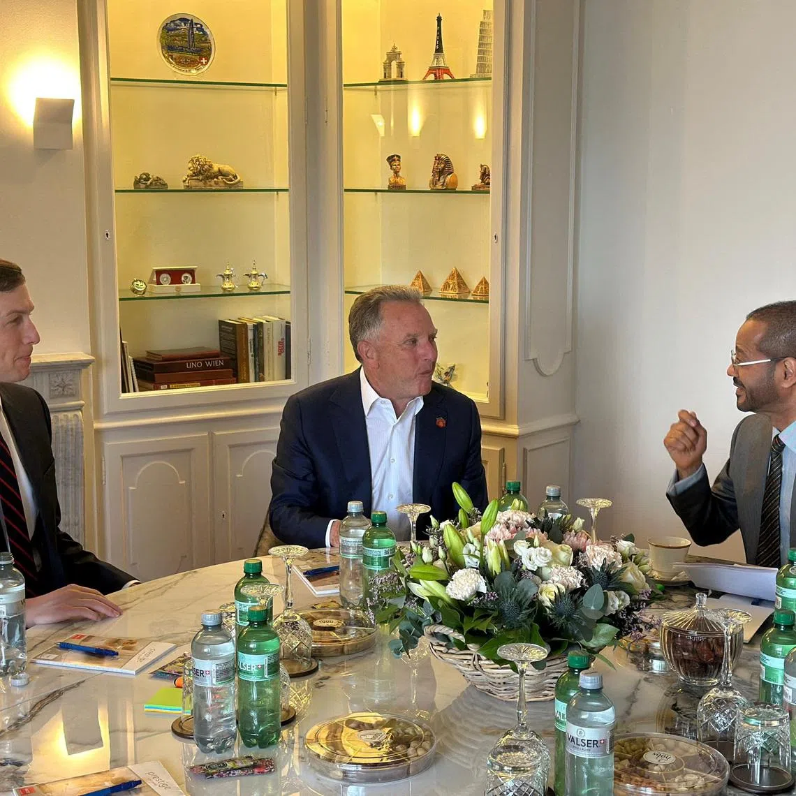 Oman's Foreign Minister Sayyid Badr bin Hamad Al Busaidi meets with U.S. Special Envoy Steve Witkoff and U.S. President Donald Trump's son-in-law, Jared Kushner ahead of the indirect U.S.-Iran talks, in Geneva, Switzerland, February 17, 2026. Oman’s Ministry Of Foreign Affairs/Handout via REUTERS